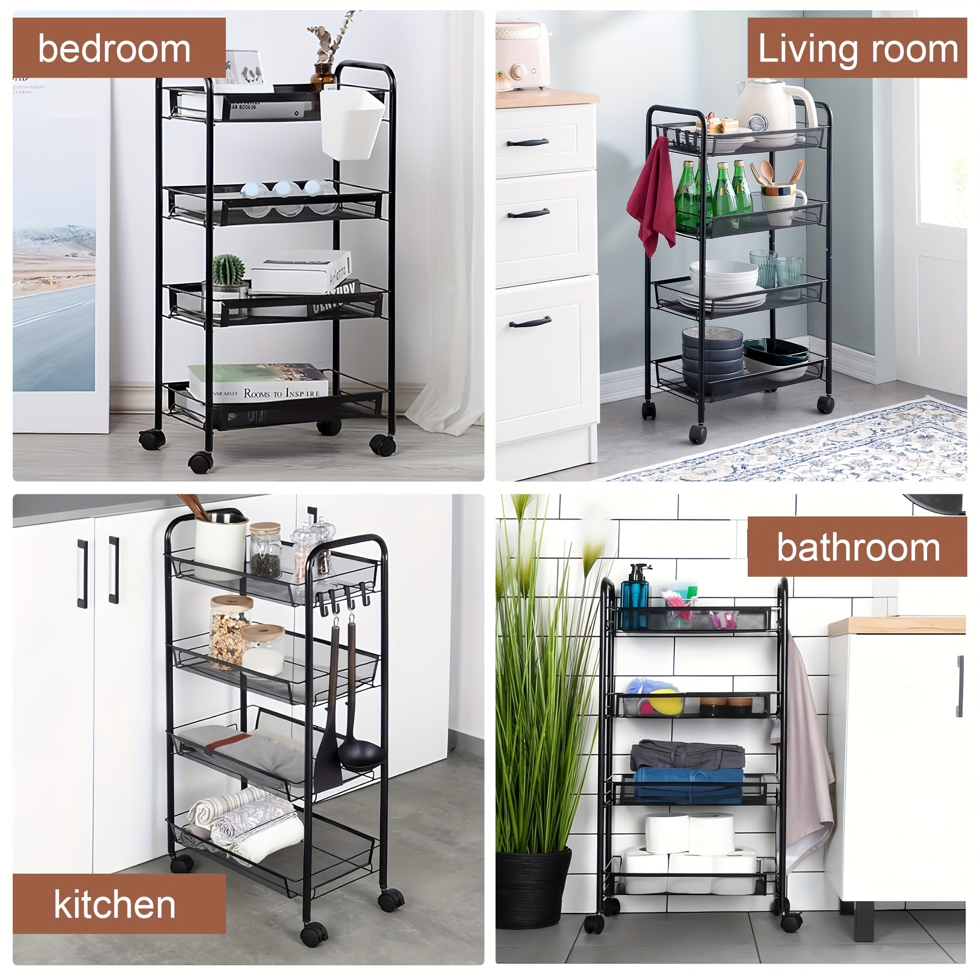 Space-Saving Adjustable Home Storage Rack – durable multi-purpose storage, Multi-layer Carbon Steel Storage Trolley Multifunctional Storage Trolley On Wheels Space Saving Detachable Carbon, designed for American homes, daily convenience and practical