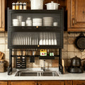 3-Tier Black Metal Kitchen Organizer with Dish Rack, Cutting Board Holder & Utensil Hooks - Over Sink/Countertop Space-Saving Storage for Plates, Bowls - Includes Lid, Spice Containers & Cup Holders - Durable Design for Organized Home Chef Kitchens