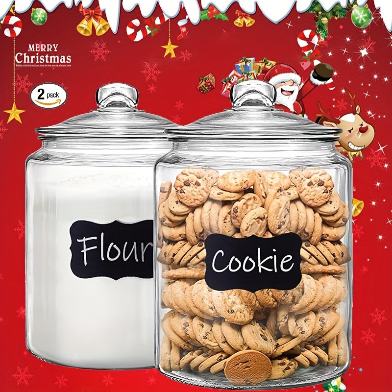 2-Piece Glass Pantry Jar Set with Flip-Top Lid - Reusable Round Container for Cookies, Candy, Pasta - Hand Wash Only