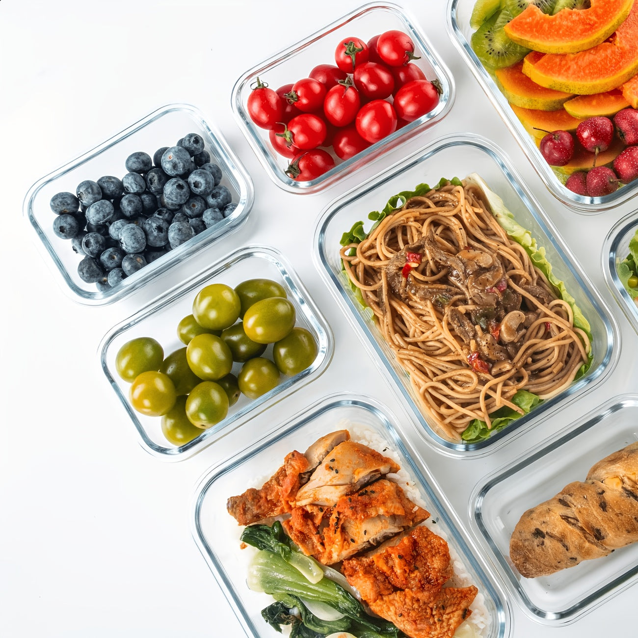 16pcs (8 Lids 8 Containers) Airtight Glass Food Storage Containers Lunch Boxes Microwave Oven Safe Perfect For Salads Fruits Vegetables And Sandwiches Lunch Boxes Airtight Storage Durable Glass Food Storage Set