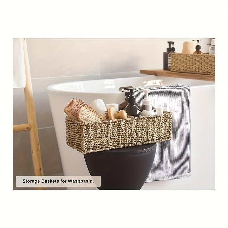 Compact Adjustable Home Storage Rack – durable multi-purpose storage, 2-Pack Multi-Grid Storage Organizer with 3 Sections Wicker Toilet Basket Tank Topper Toilet Paper, designed for American homes, daily convenience and practical gifting