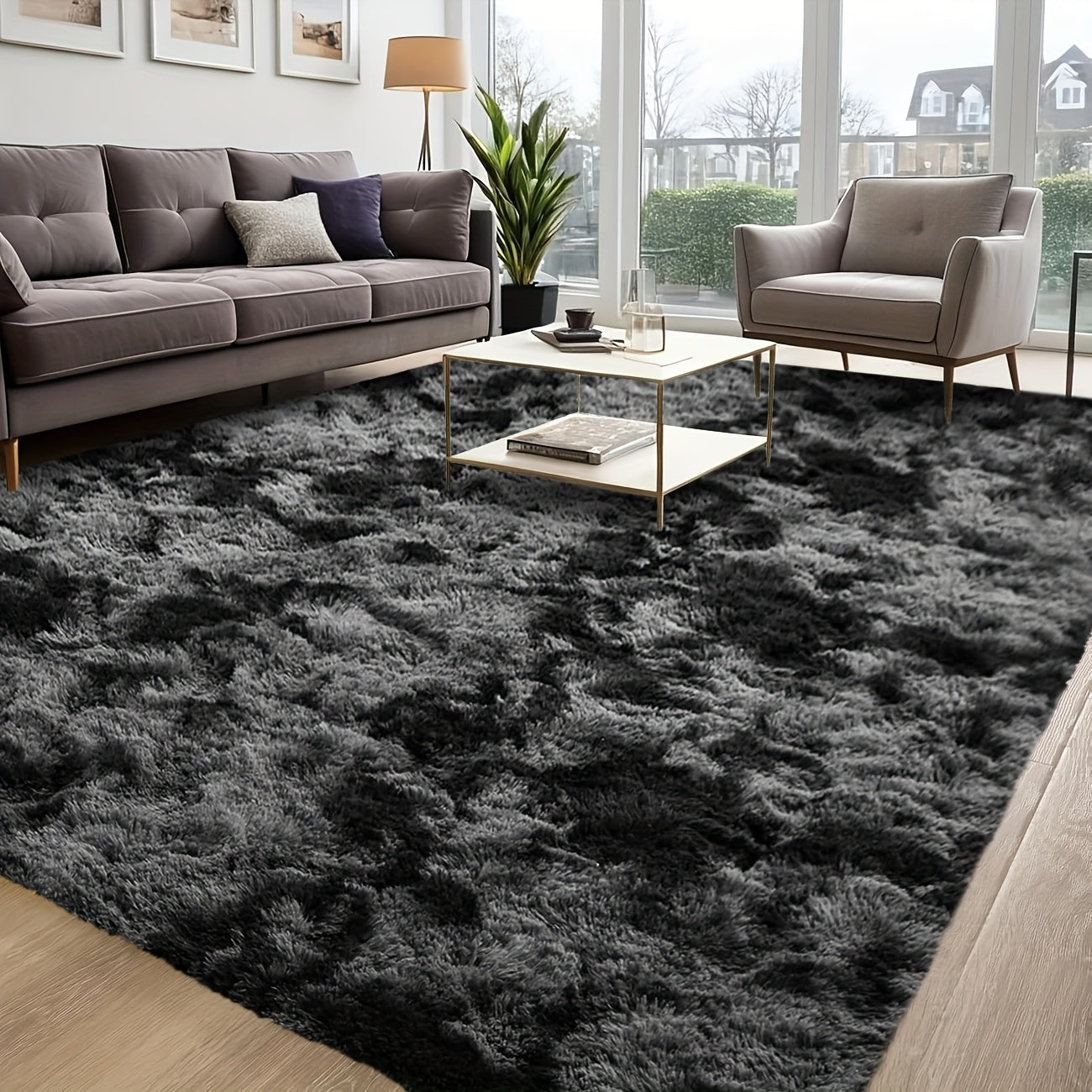 Area Rug – 1pc Luxurious Rectangular Shaggy Plush Carpet Rug - Soft, Fluffy, Tie-dyed, Solid,