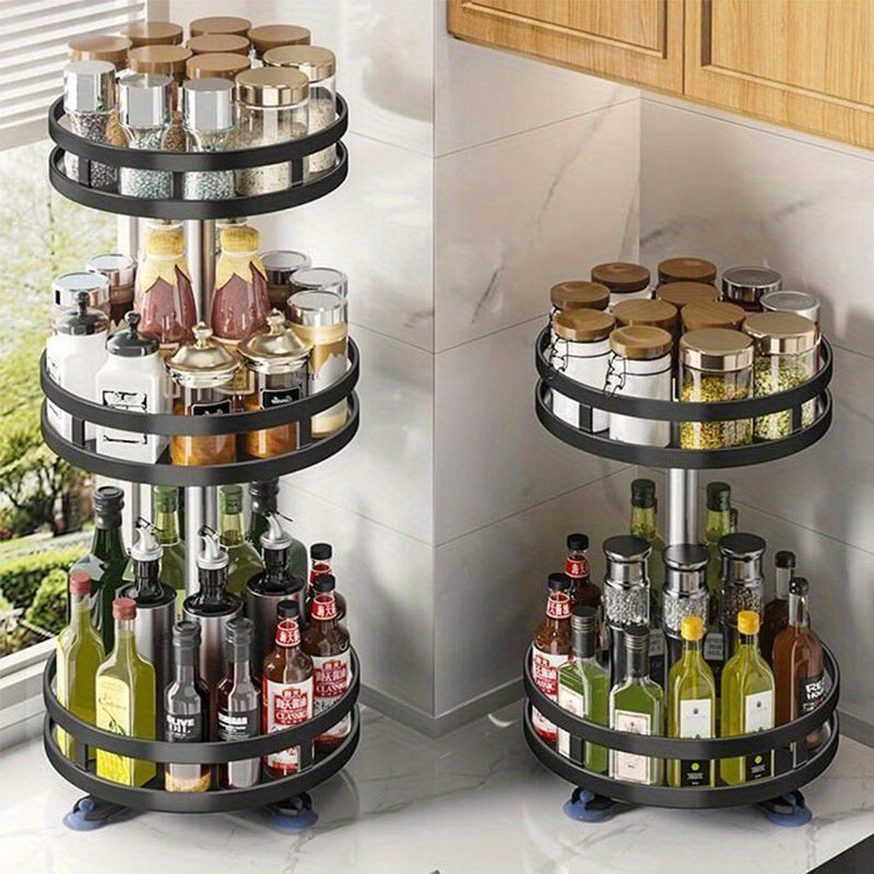 360° Rotating Spice Rack Organizer with Non-Slip Base - Adjustable Expandable Metal Shelves for Countertop & Pantry Storage, Space-Saving Cabinet Organizer for Seasonings, Oil Bottles, Condiments, Kitchen Spice Organizer, Compact Design, Sturdy Constructi
