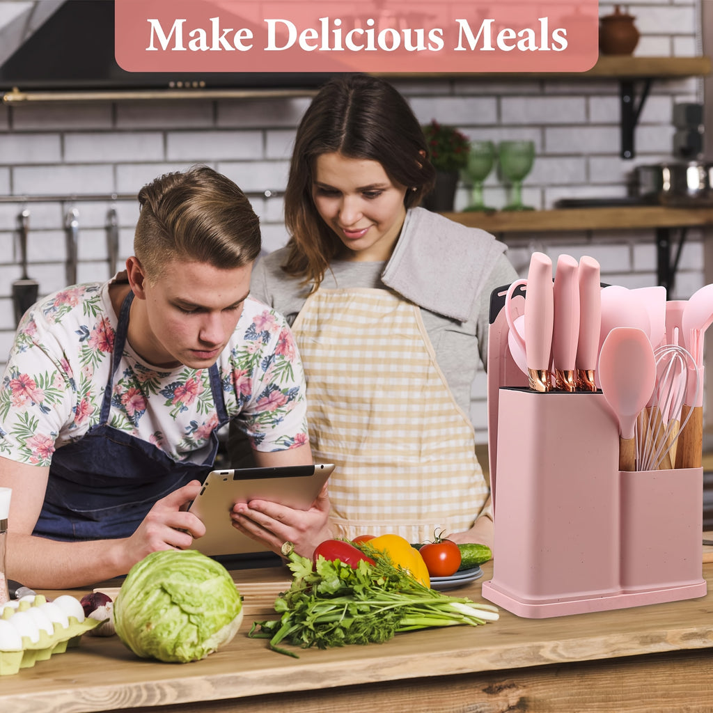 Kitchen Essential – 26pcs Silicone Cooking Utensil Set - A Safe Kitchen Tool Collection with Wooden Handles, Non-Stick Cooking Implements, Washable Modern Cookware, Kitchen Essentials, Perfe