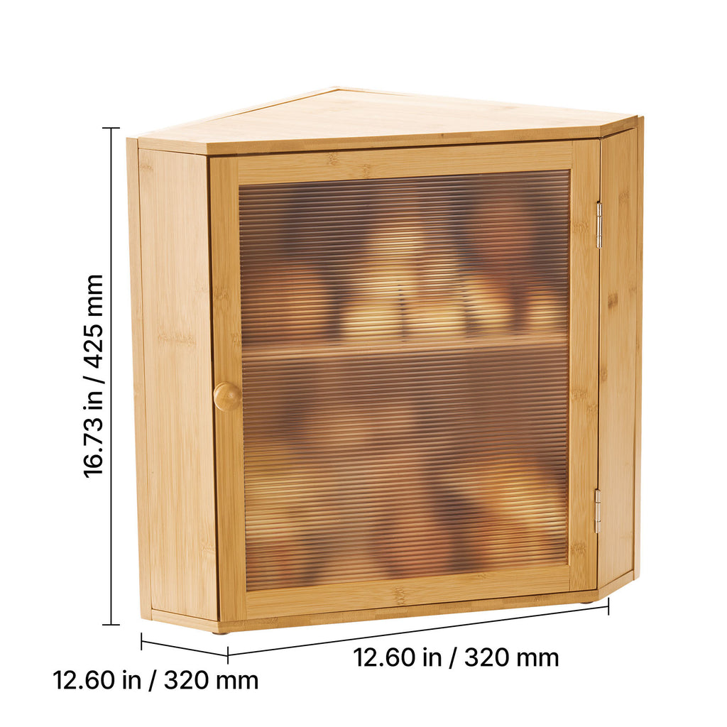 VEVOR Corner Bread Box for Kitchen Counter Double Layer Bamboo Storage Container Black / Natural
