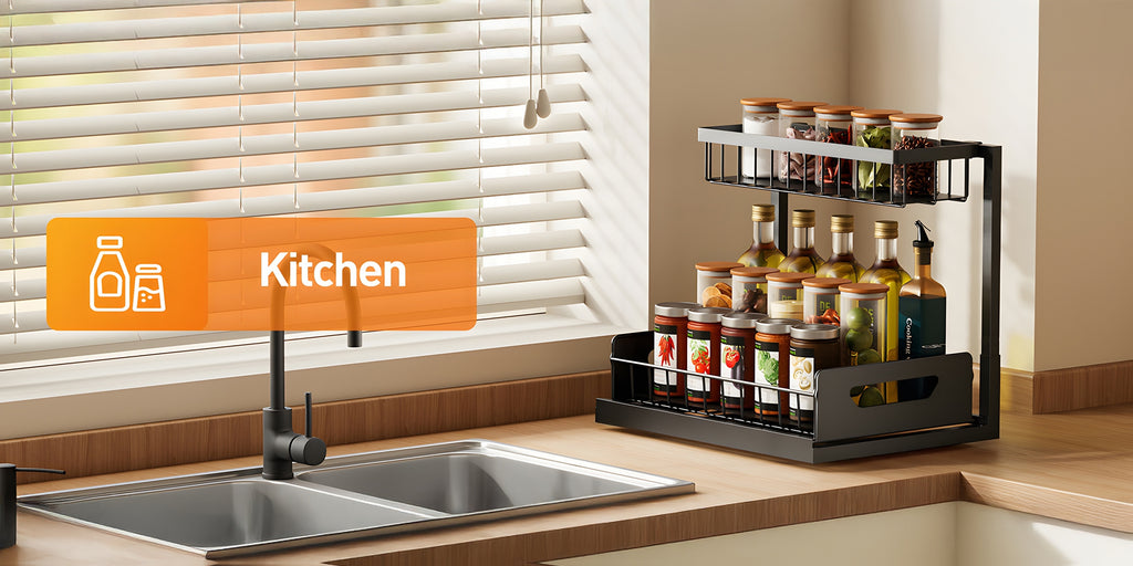 Kitchen Essential – 1/2pcs 2-story kitchen sink storage containers，push-pull cabinet organizer, kitchen and bathroom organizers and storage, study, tabletop, metal sliding drawers, practical