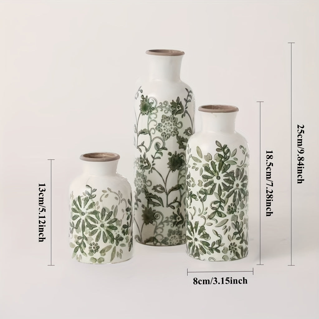 Versatile Ceramic Flower Vase – tabletop floral display and modern home decor, Hand Painted Green Floral Ceramic Vase Multiple Sizes Available Sold Separately Nordic, designed for American homes and practical gifting