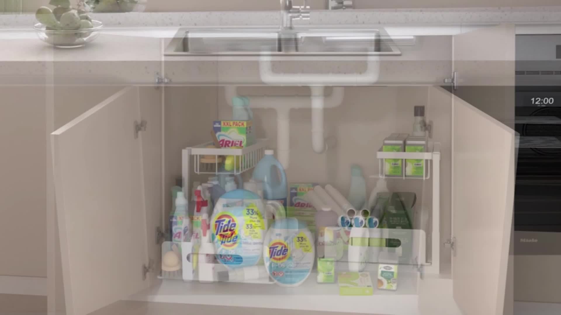Set of 2 Under-Sink Storage Organizers, Featuring a Pull-Out Cabinet Design, with a Two-Tier Sliding Basket Shelf Suitable for Kitchen And Bathroom Use, Adjustable L-Shaped Counter Organizers