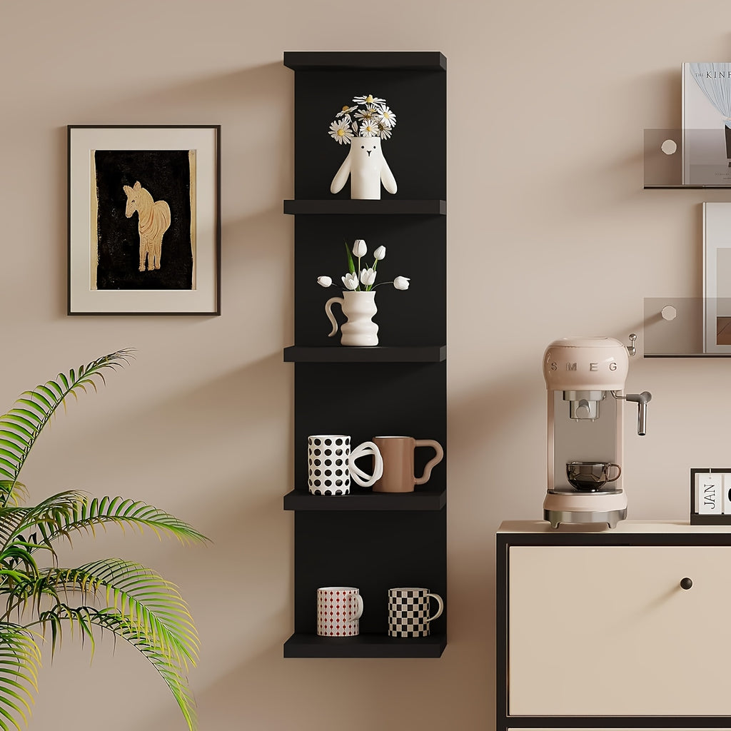 Home Storage Organizer – 3/5 Tier Floating Shelf Unit In Black Or White Innovative Space-saving Modern Storage Solution Quality Assured, Easy Installation Ideal for Bedrooms And Living Rooms