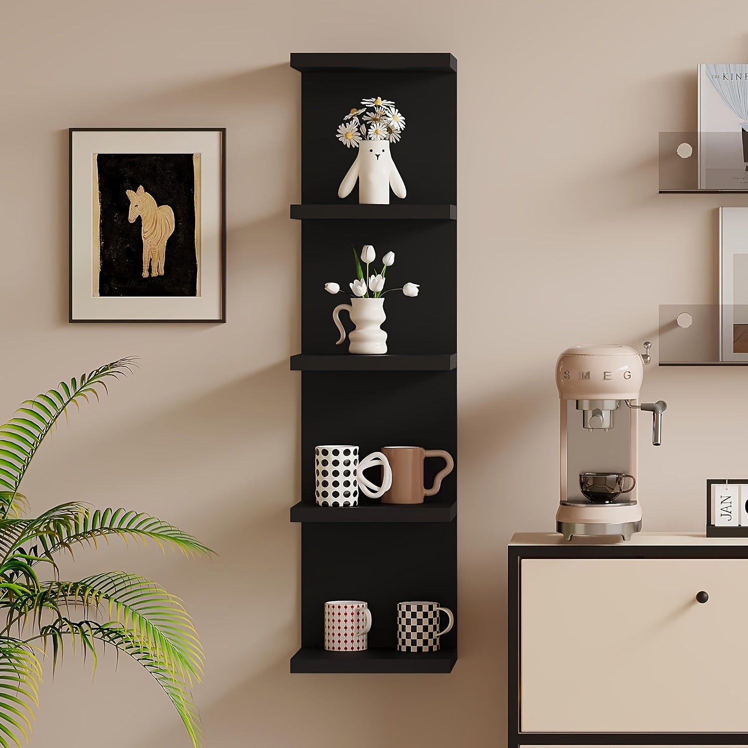 Home Storage Organizer – 3/5 Tier Floating Shelf Unit In Black Or White Innovative Space-saving Modern Storage Solution Quality Assured, Easy Installation Ideal for Bedrooms And Living Rooms