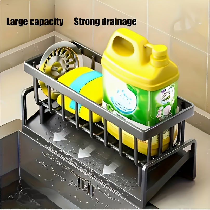 Kitchen Essential – Heavy-Duty Metal Kitchen Sink Organizer Tray - Built-in Sponge Holder with Dish Brush Slot - Space-Saving Countertop Organizer Compatible with Standard Sinks - Easy-Clean