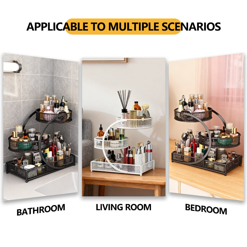 Versatile Adjustable Home Storage Rack – durable multi-purpose storage, 2-Tier 3-Tier Lightweight Metal Cosmetic Organizer with Round Baskets Welded Construction Anti-Rust Finish Space-Saving, designed for American homes, daily convenience and practi