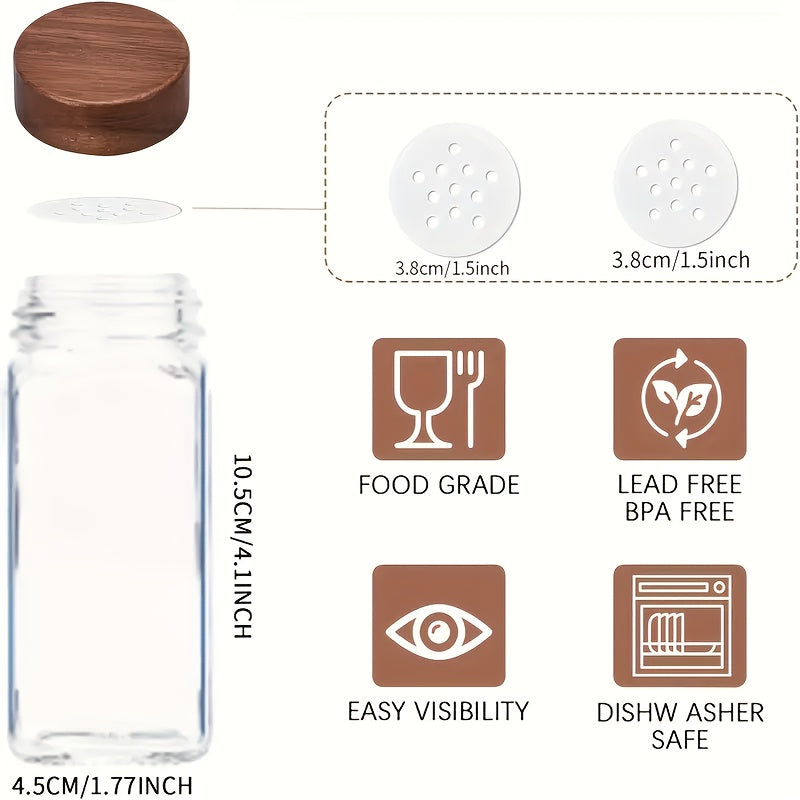 Versatile 4oz Glass Spice Jar Set – clear reusable pantry storage, 4oz Square Spice Jar Set with Acacia Wood Lids - 12 24pcs Includes Sticker, designed for American homes, daily convenience and practical gifting