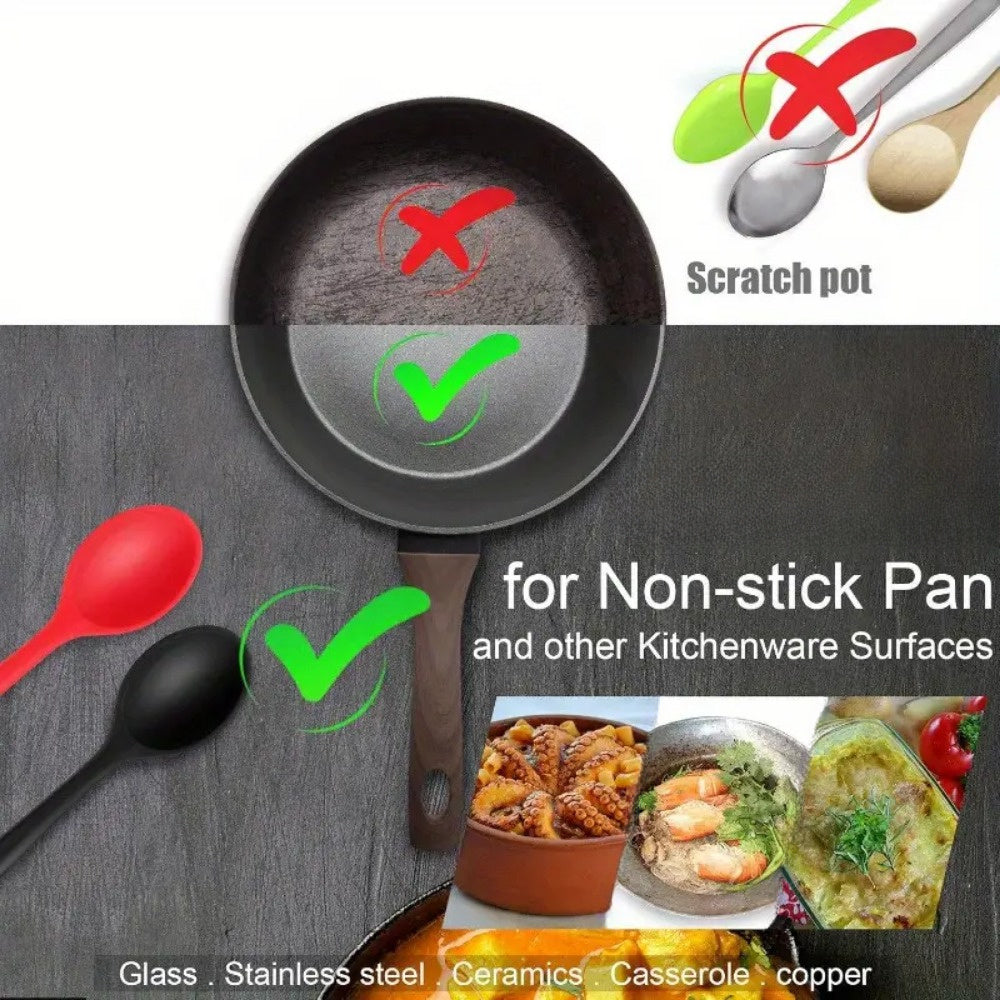 Kitchen Essential – 4pcs Silicone Cooking Spoon Mixing Spoon Durable, Heat Resistant, Non-stick, for Cooking, Baking, Stirring, Essential Kitchen Utensils High-quality Materials Reusable Eas
