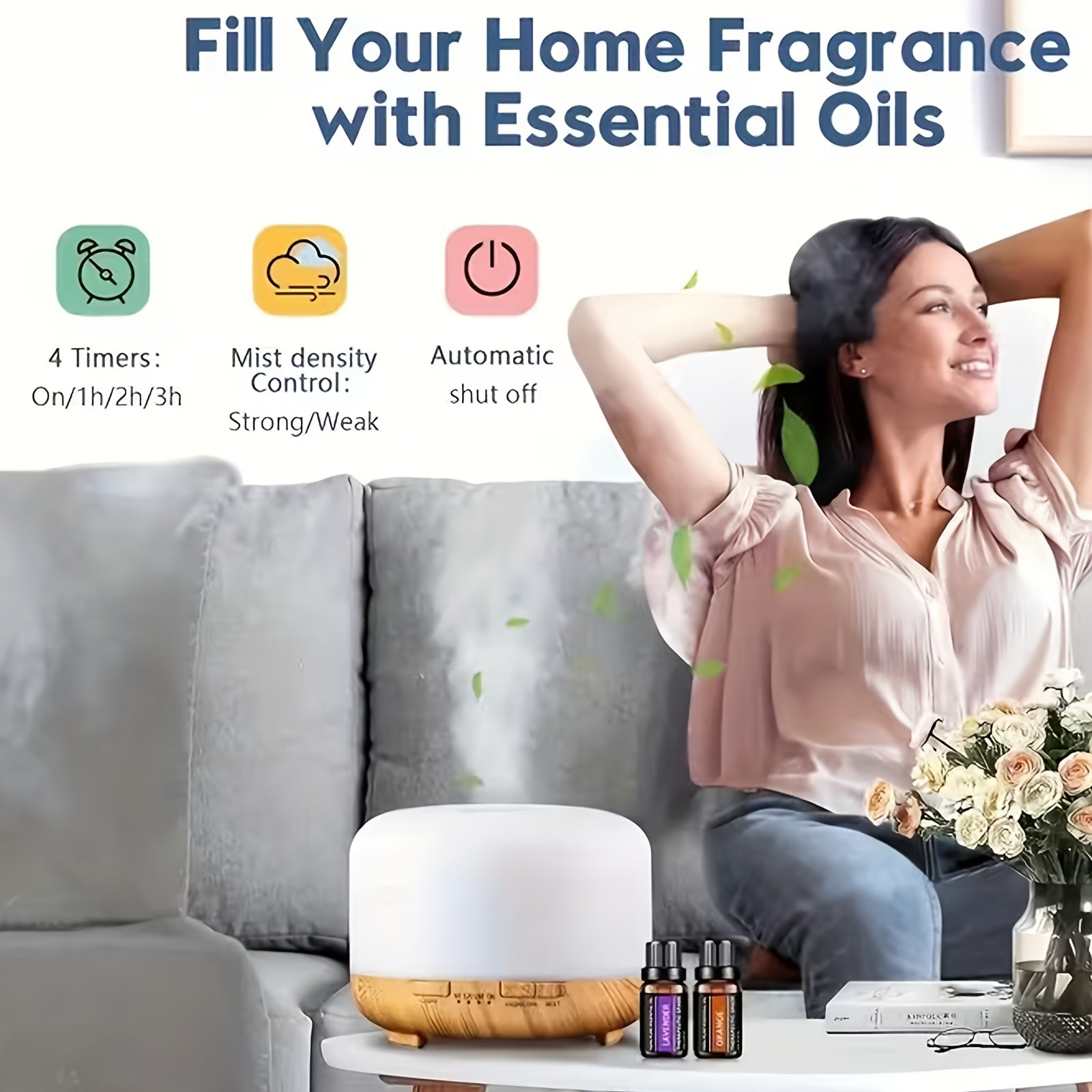 Essential Oil Diffuser 16.91oz with 10 Essential Oils, Diffuser Sprayer, 7 Color LED Light Diffuser for Home Office Bedroom (Size: 6.7" L X 6.7" W X 4.7" H), Home Lamps