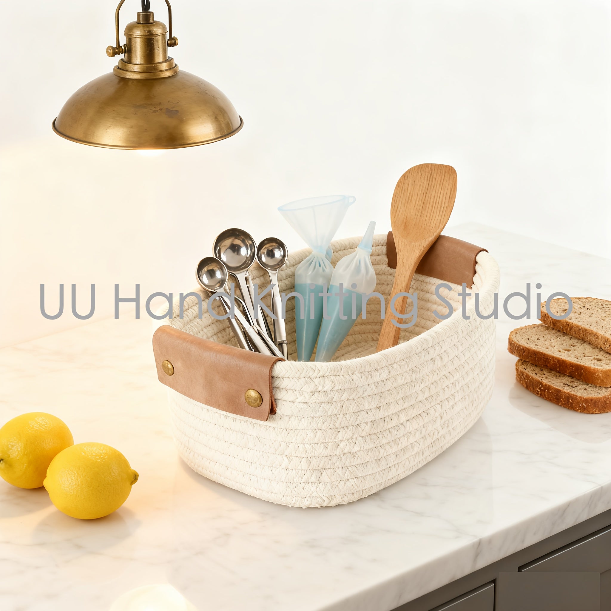 Compact Stackable Home Storage Bins – portable space-saving storage, Rectangle Woven Baskets for Storage Handwoven Cotton Rope Storage Basket with Leather Handles -, designed for American homes, daily convenience and practical gifting