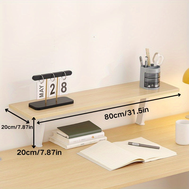 Home Living Essential – 1pc White Wooden Floating Desk Shelf - Rectangular No-Drill Countertop