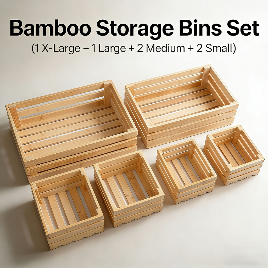 Space-Saving Adjustable Home Storage Rack – durable multi-purpose storage, Bamboo Storage Bins Set Multi-Size Kitchen Pantry Organizer Multi-Functional Storage Boxes for Home Organization, designed for American homes, daily convenience and practical