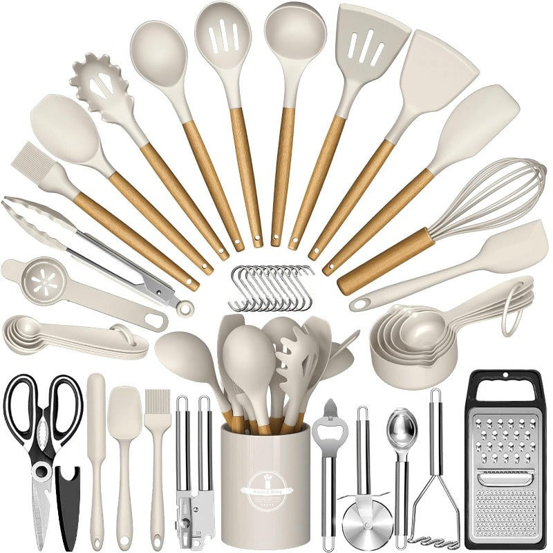 Home Living Essential – versatile meal preparation, 46pcs Various Colors Nonstick Cookware Set with Silico