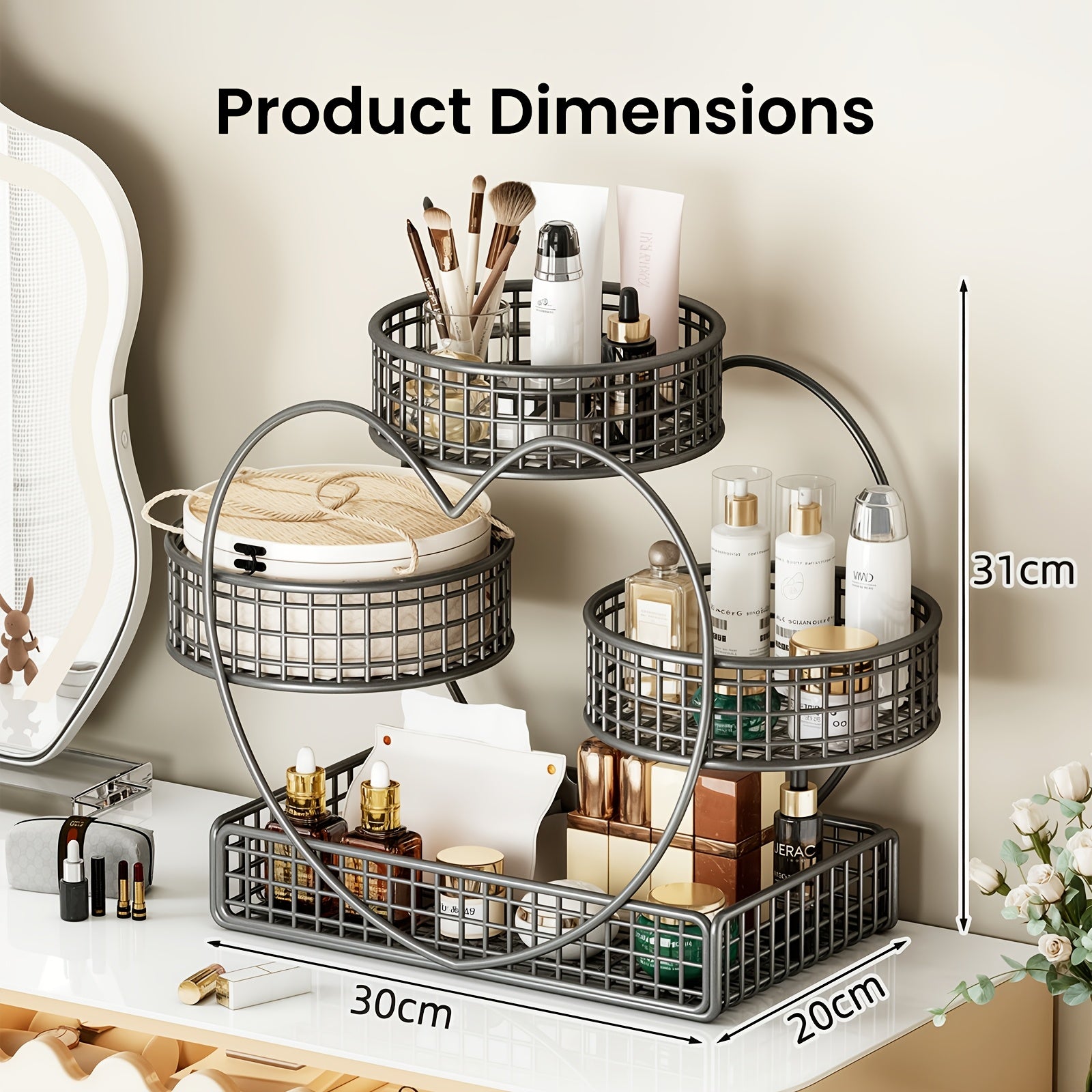 Versatile Home Storage Organizer – space-saving everyday organization, Three-tier Countertop Cosmetic Organizer with 8 Transparent Storage Pouches for Earrings necklaces rings Featuring, designed for American homes, daily convenience and practical gi