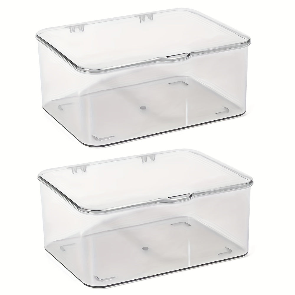 2-6pcs Large Stackable Storage Boxes, Transparent Plastic Storage Box with Lid, Home Office Additions Organizer, for Kitchen Food, Cosmetics, Makeup, Office Additions, Stationery, Desk & Drawer Organizer for Home Storage