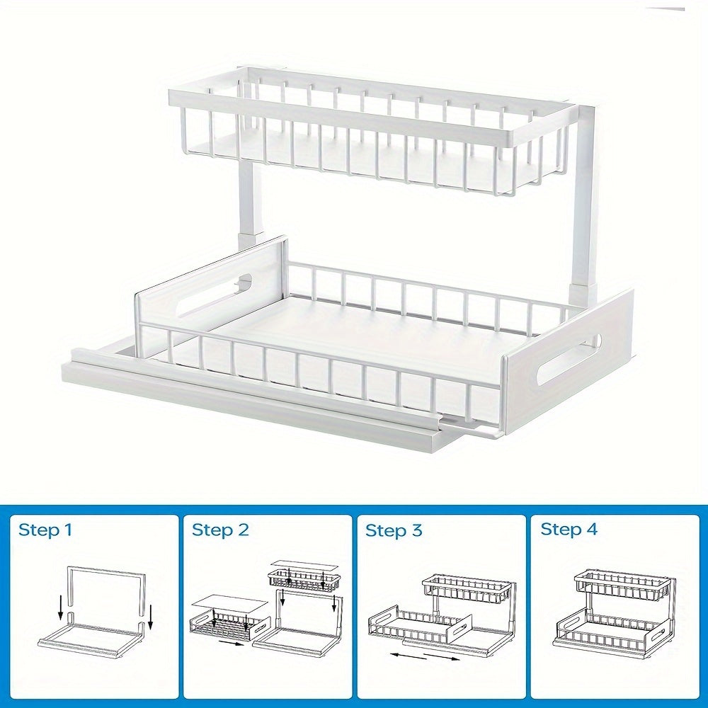 Versatile 2pcs Adjustable Home Storage Rack – durable multi-purpose storage, Under Sink Organizer 2-Tier Under Kitchen Bathroom Sink Organizers and Storage No Drilling Rustproof, designed for American homes, daily convenience and practical gifting