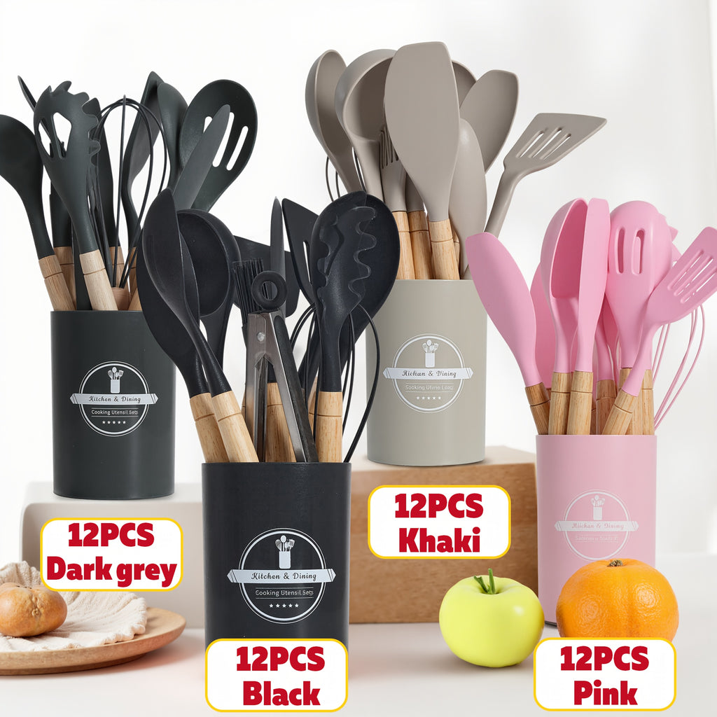 Space-Saving Home Storage Organizer – space-saving everyday organization, Kitchen Utensil Set Includes Wooden Handle Silicone Cooking Tools Heat-Resistant Silicone Spatula Wooden Handle, designed for American homes, daily convenience and practical gi
