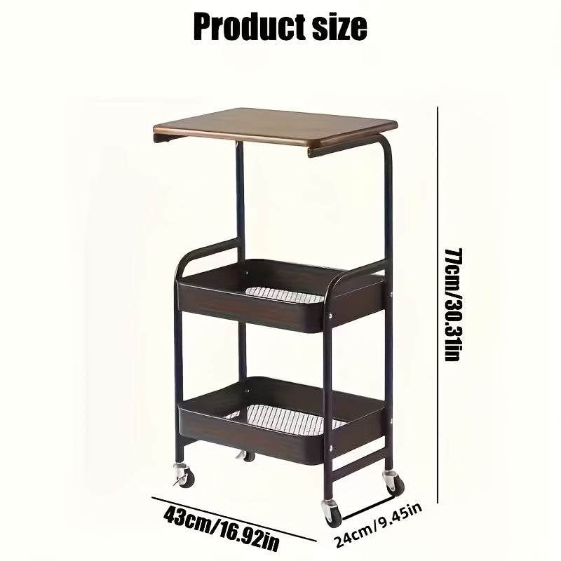 Three-Tier Rolling Cart, Detachable Storage Rack, Snack Storage Stand, Portable Wheels, Multi-Tier Cart - for Bedroom, Kitchen, Bathroom, Household Supplies, Kitchen Storage Cart