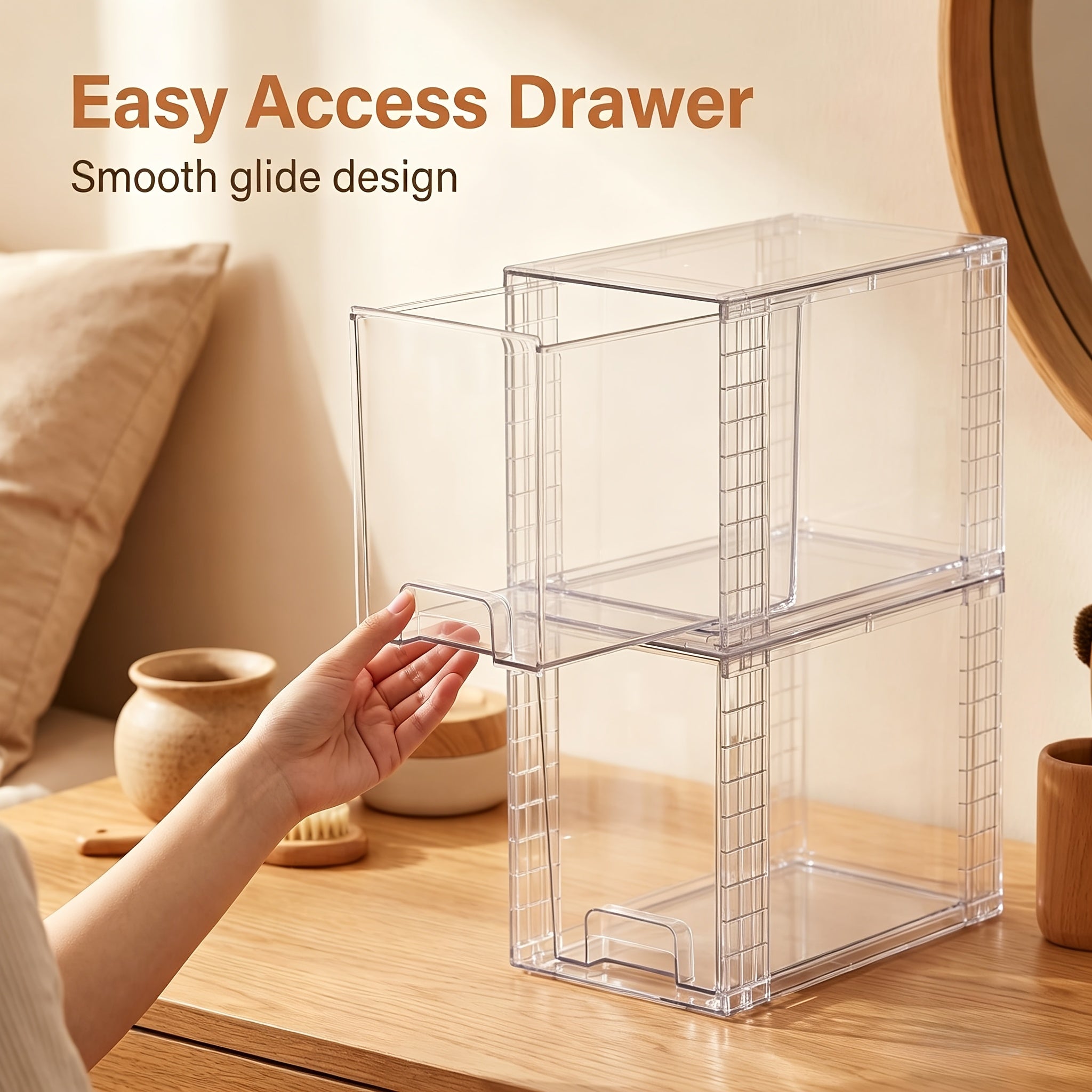 4 Pack 9.7" High Clear Plastic Under Sink Storage, Drawers Organizer - Stackable Storage Bins For Skincare, Makeup, Bathroom & Kitchen Organization - Fits Cabinet, Undersink, Pantry, Vanity