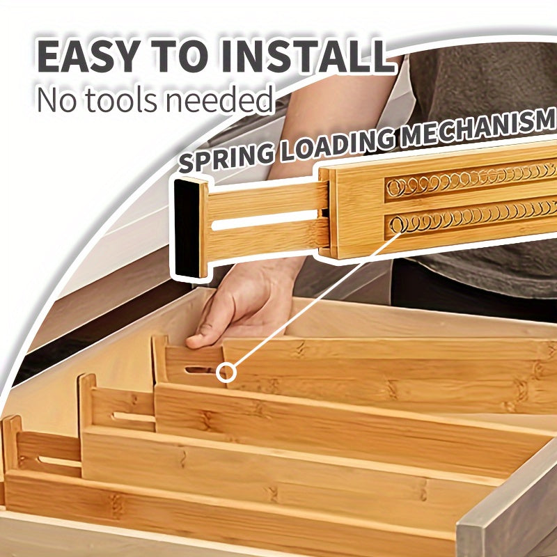 4pcs Versatile Bamboo Drawer Dividers - Expandable & Adjustable Organizers For Home Efficiency - Neat Storage Solution For Kitchen, Bedroom, Wardrobe & Cabinet