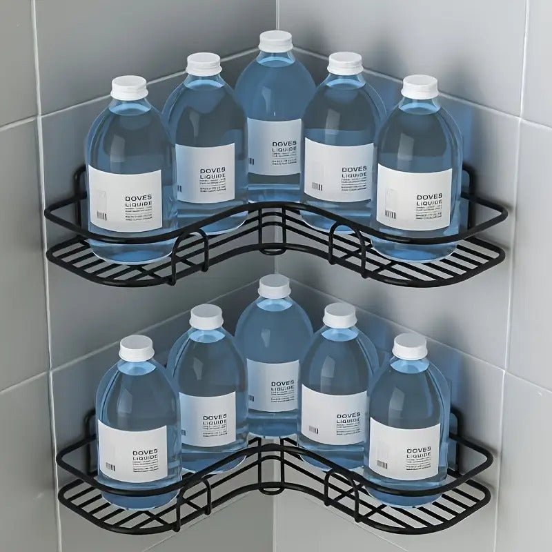 Bathroom Organizer – Anti-Rust Stainless Steel Corner Shower Shelf- Multi-Compartment Wall-Mounted Bathroom Organizer for Shampoo, Toner, and Cosmetics, Space-Saving Design, Durable Black Fi