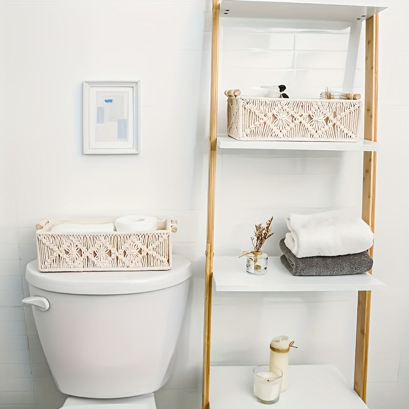 2/4pcs Bohemian Hand-woven Storage Basket In Textile Material With Grid Design Desktop Organization Box For Home And Office