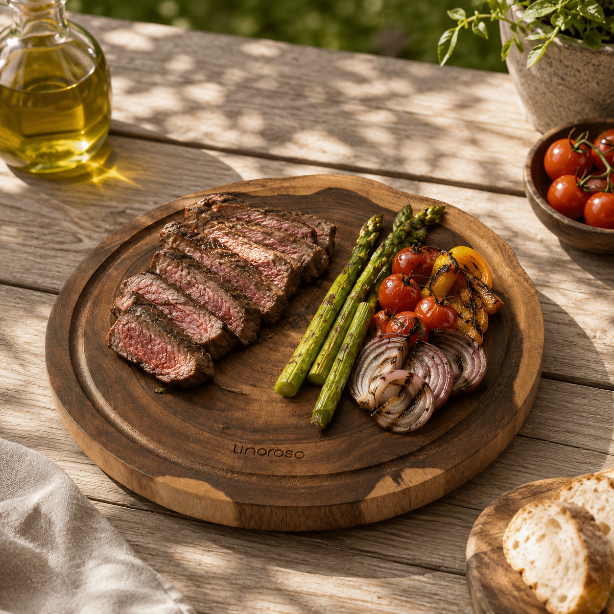 Linoroso 12-Inch Large Round Acacia Wood Cutting Board, 1-Inch Thick Live Edge Chopping Board, Cheese, Charcuterie, Bread, Pizza And Serving Platter for Kitchen Prep, BBQ, Picnic And Camping