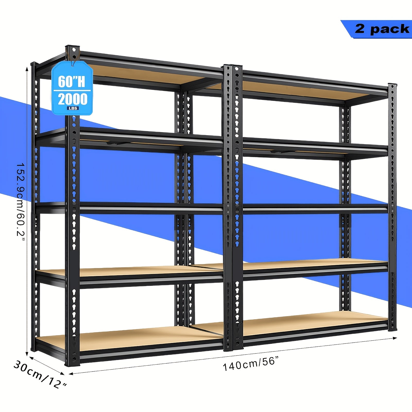 Storage Rack – 2pcs Heavy-Duty Metal Shelving Unit 60 72 Inch Hige 60 72 Sections 2000 Lbs