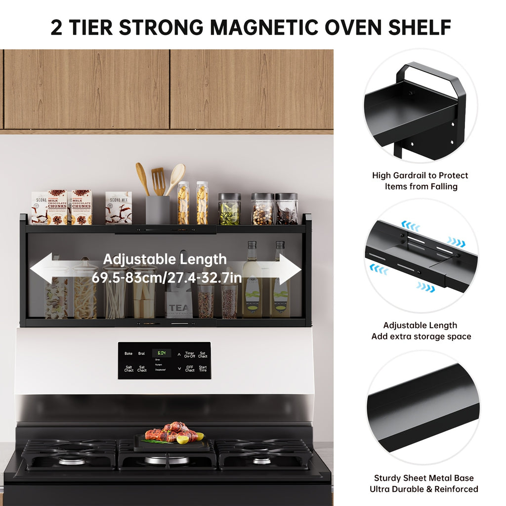 Heavy-Duty Adjustable Home Storage Rack – durable multi-purpose storage, Heavy-Duty Magnetic Over The Stove Shelf Shelf - 2-Tier Expandable Length Carbon Powder-Coated Suitable, designed for American homes, daily convenience and practical gifting