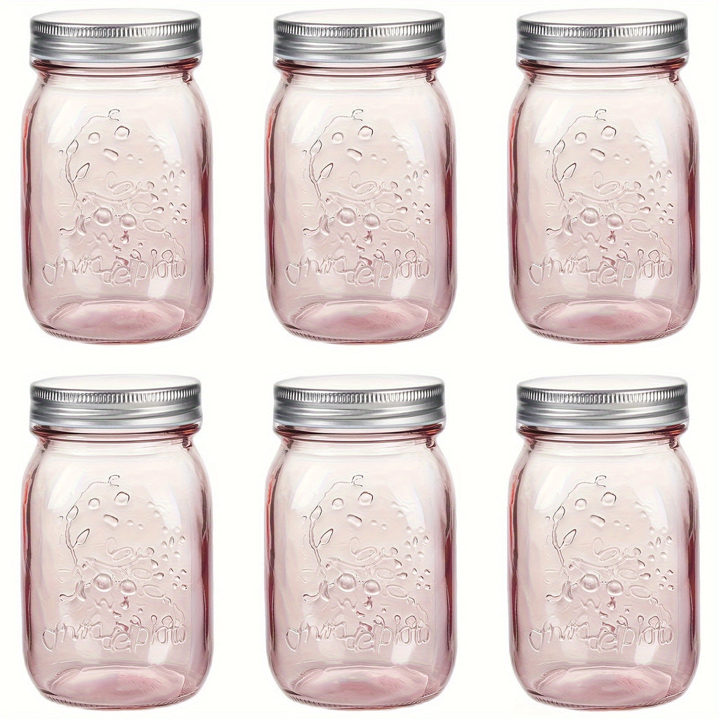 Amzcku 16oz Rose Pink Mason Jars with Lids, 6 Pack Regular Mouth Pint Canning Jar, Safe for Storage, Canning, Pickling, Preserving, Fermenting, DIY Crafts & Decor