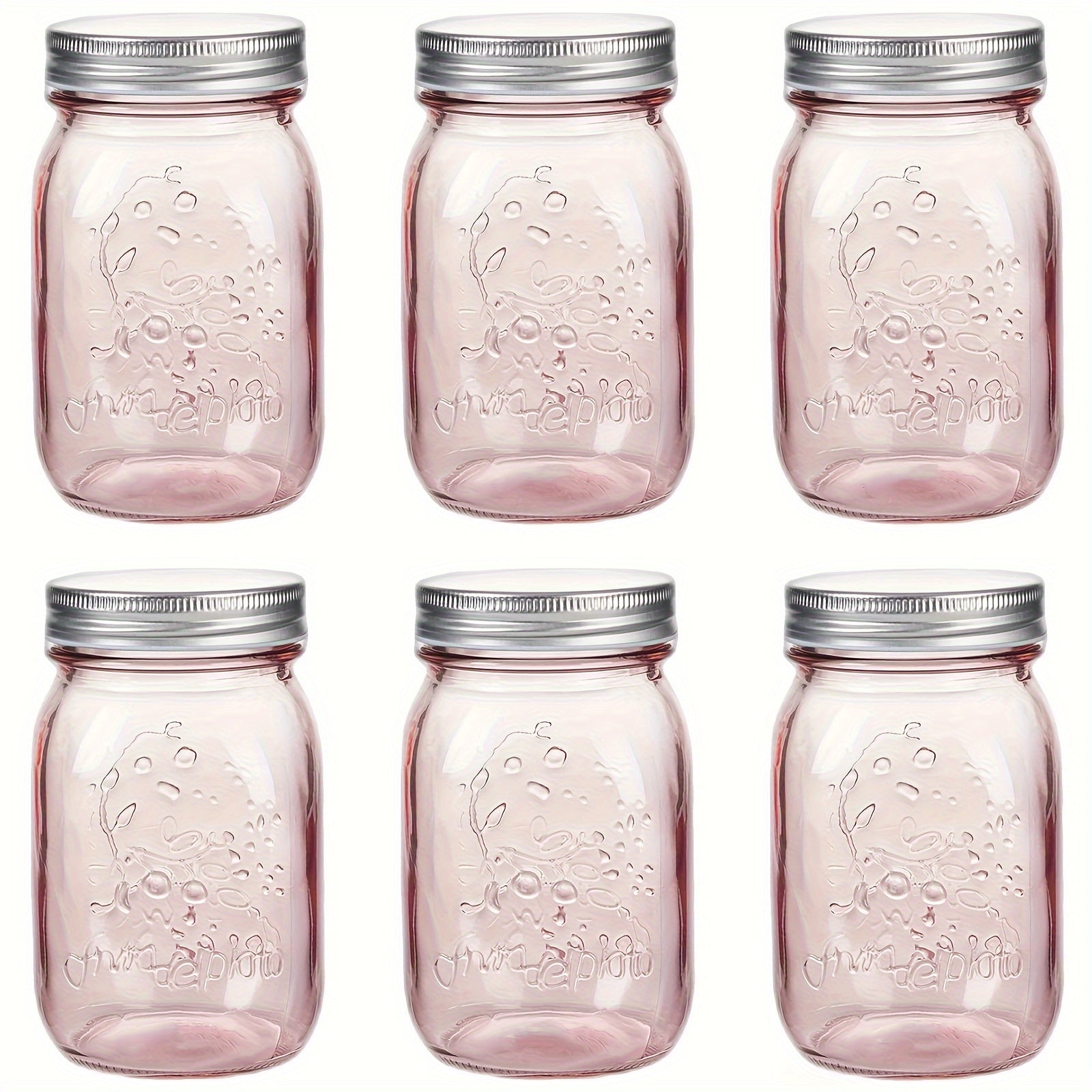 Amzcku 16oz Rose Pink Mason Jars with Lids, 6 Pack Regular Mouth Pint Canning Jar, Safe for Storage, Canning, Pickling, Preserving, Fermenting, DIY Crafts & Decor
