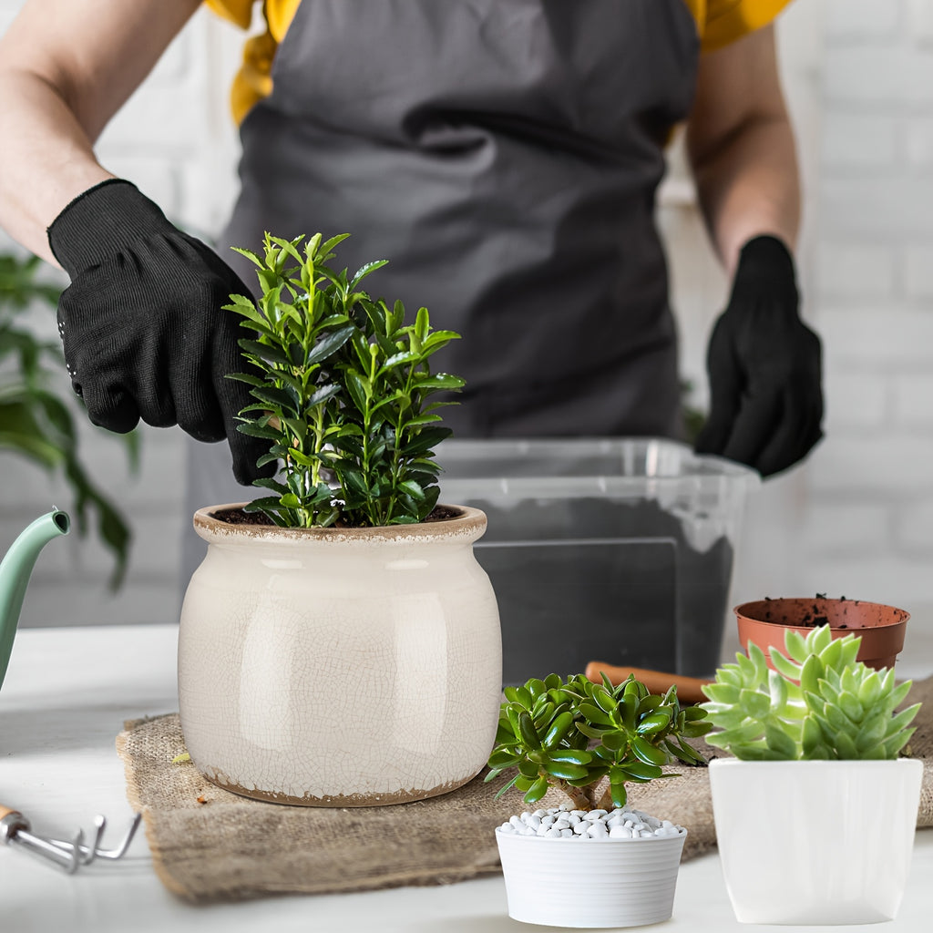 Modern Ceramic Flower Vase – tabletop floral display and modern home decor, Ninehaoou Vintage Planter Large Ceramic Plants Pot Pure Beige Vintage Crack Cottage, designed for American homes and practical gifting