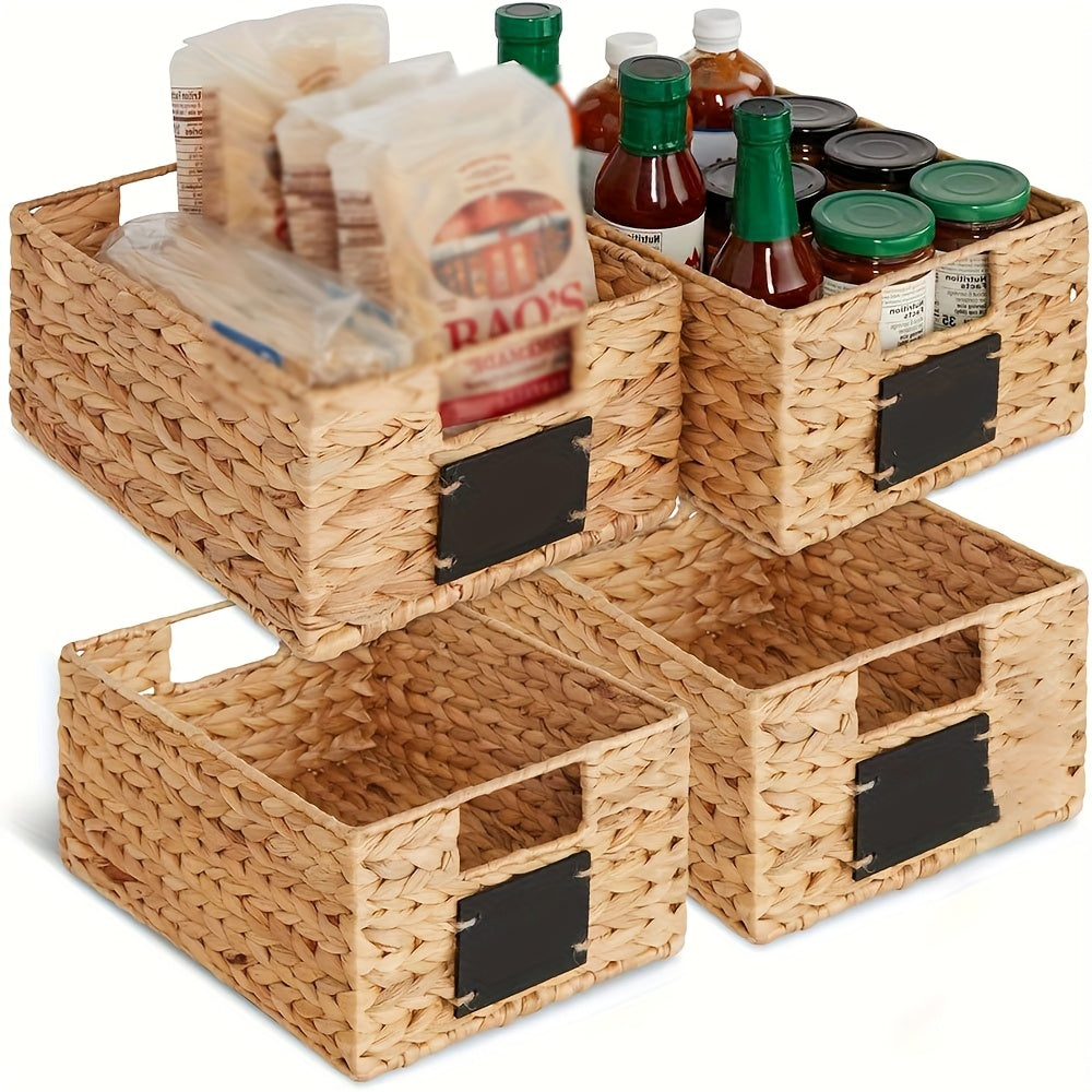 [Wicker Storage Baskets] Wicker Storage Baskets, 9" X 12" X 5", Set Of 4/2/1 With Chalkboard Labels And Handle- Natural, Woven Storage Bin Organizers For Bedroom Kitchen, Shelf Baskets