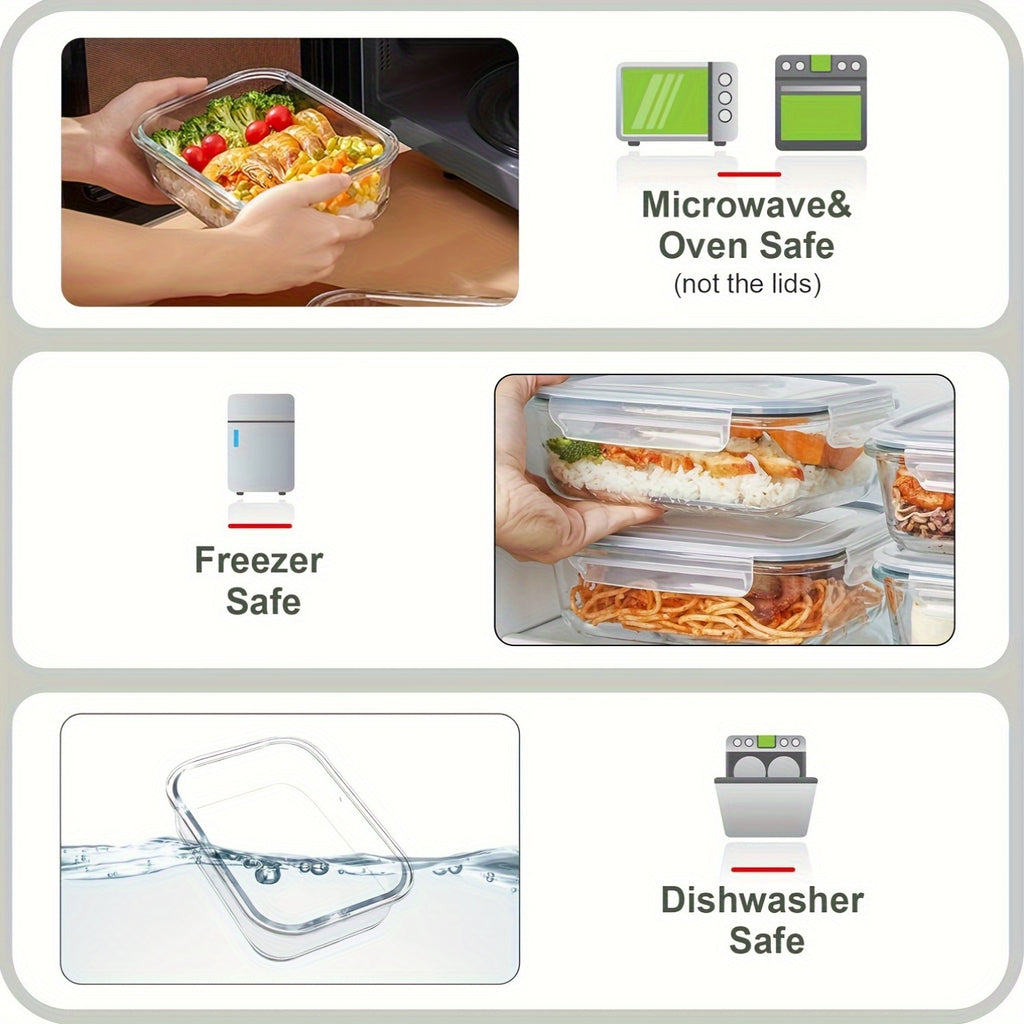 8 Storage Containers, Pre-Meal Preparation, Sealed Lunch Box, Leak-Proof Lock Lid, Microwave Oven, Lunch Box, Oven, Refrigerator And Dishwasher, Bpa-Free, Containing 4 Cleaning Sponges Storage Container Storage Container with Lid