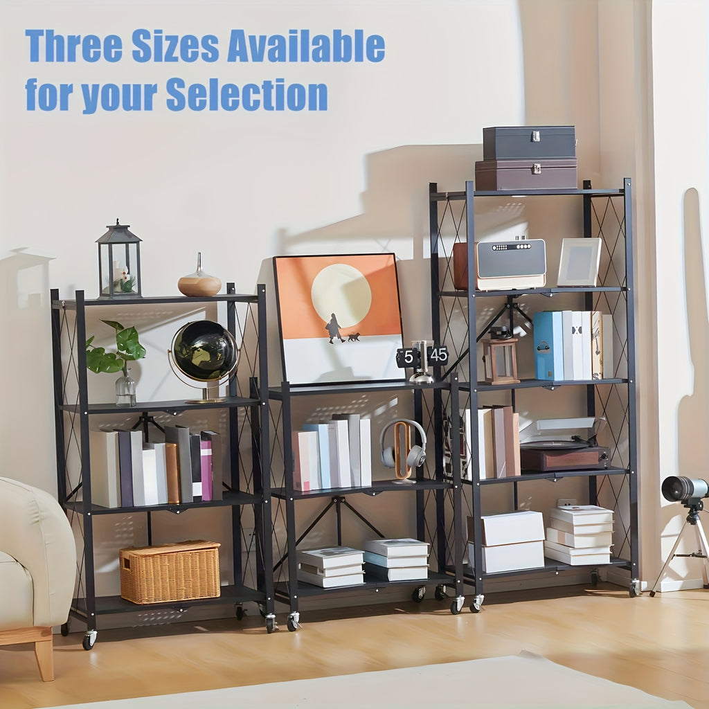 Premium Adjustable Home Storage Rack – durable multi-purpose storage, Simple Deluxe 3-Tier Heavy Duty Foldable Metal Rack Storage Shelving Unit With Wheels Moving, designed for American homes, daily convenience and practical gifting