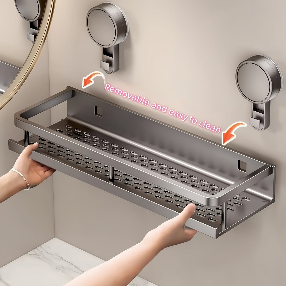 Non-Damaging Suction Cup Shower Shelf - 11.81-In/15.75-In Gray Metal Bath Organizer, 2-Tier Quick Installation And Detachable Design, Shelves