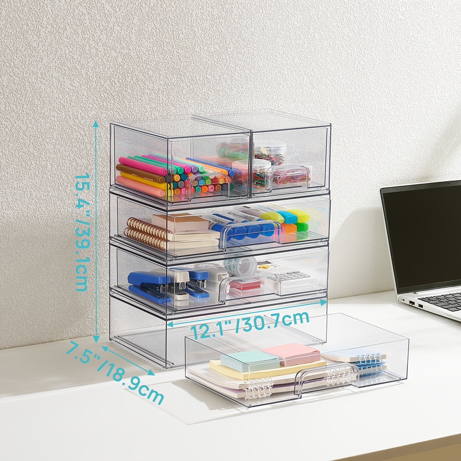 3/5/Pack Stackable Storage Drawers, Clear Plastic Organizer Bins for Makeup, Cosmetics, Beauty Supplies, Ideal for Vanity, Bathroom, Cabinet, Pantry Organization, Storage Drawer Units