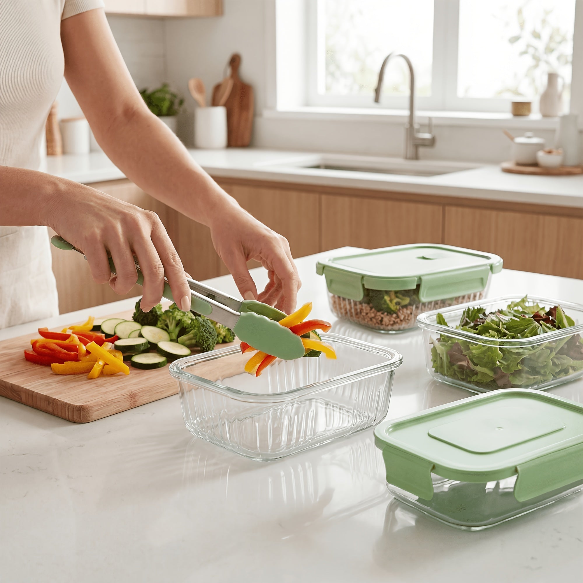 8pcs Borosilicate Glass Food Storage Containers with Lids, Light Blue/Green, with Stripes Meal Prep Containers, Airtight Bento Boxes, Leak Proof Locking, for Microwave, Oven, Freezer And Dishwasher, BPA Free, Organization Storage, Gifts
