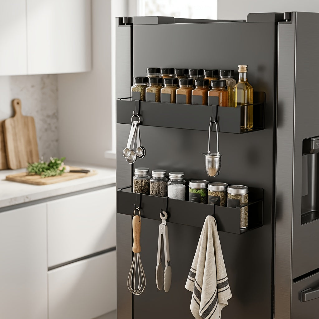 [Metal Storage Rack] 2pcs Movable Metal Refrigerator Magnetic Storage Rack, Multi-Purpose Kitchen Bathroom Storage Box, Space-Saving Multi-Functional Organizer, Simple Appearance