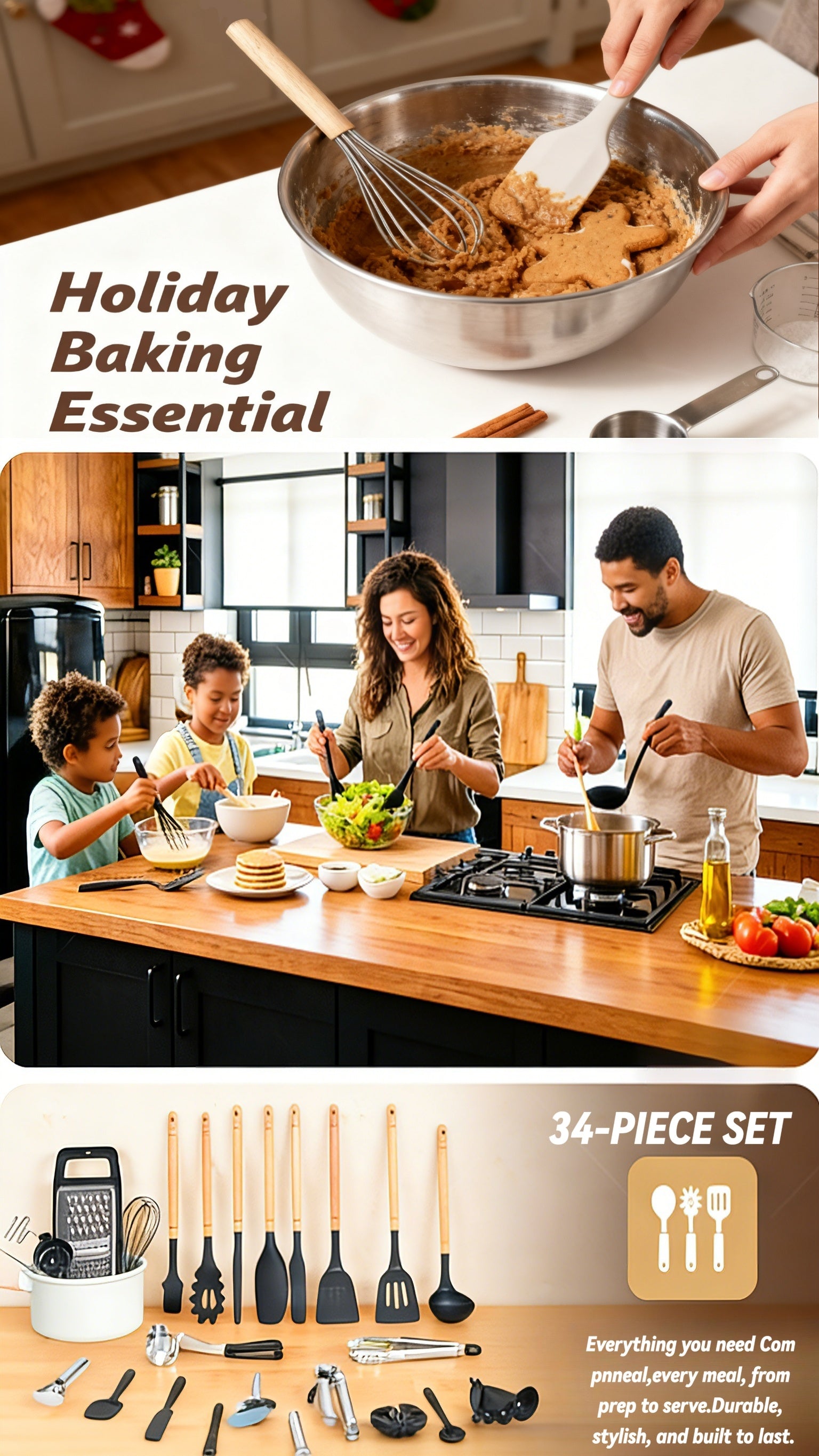 Space-Saving Home Storage Organizer – space-saving everyday organization, Kitchen Utensil Set Includes Wooden Handle Silicone Cooking Tools Heat-Resistant Silicone Spatula Wooden Handle, designed for American homes, daily convenience and practical gi