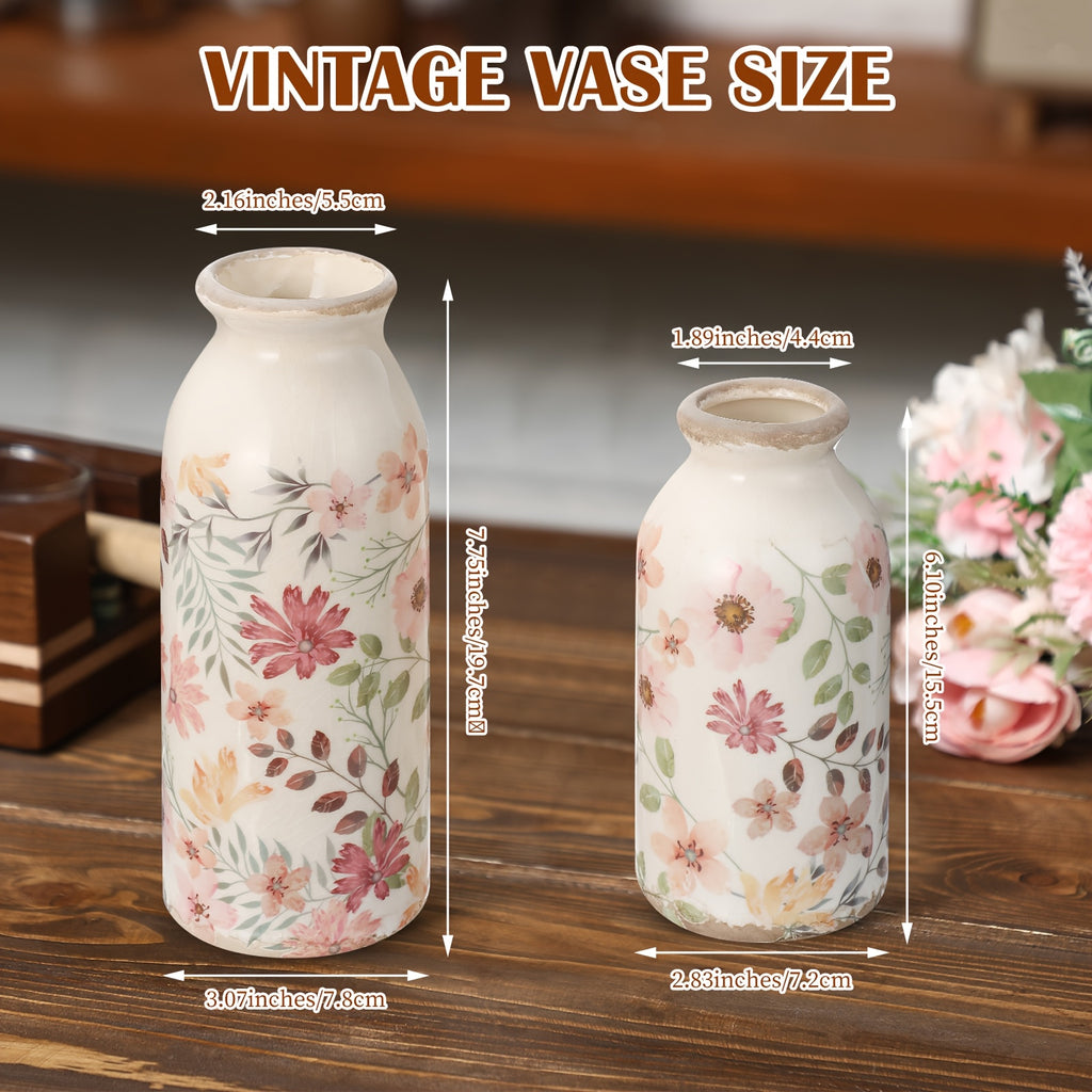 Compact 2pcs Ceramic Flower Vase – tabletop floral display and modern home decor, 2pcs Vintage Ceramic Small Vase Rustic Farmhouse Vase Boho Vases Home Decoration, designed for American homes and practical gifting
