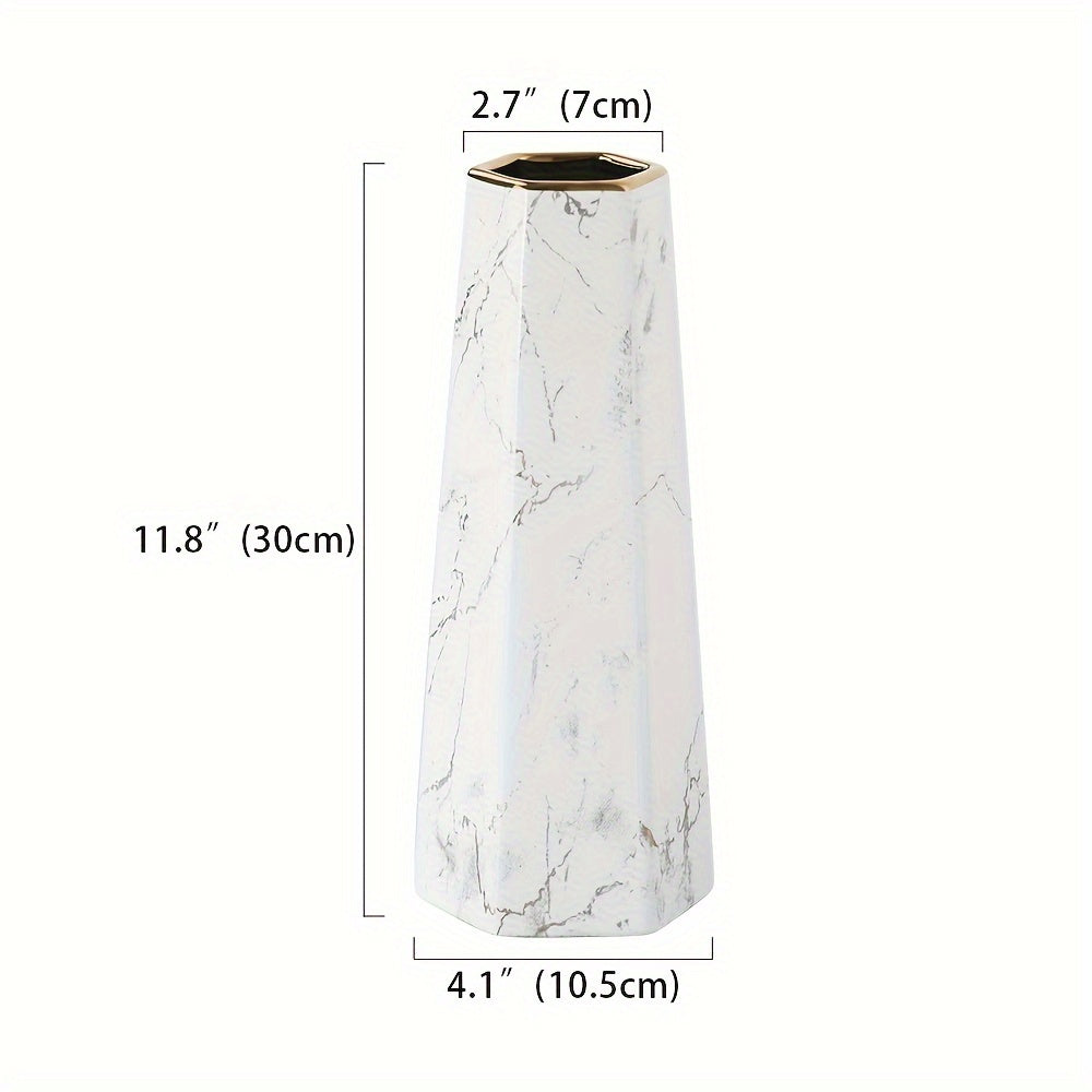 Compact Ceramic Flower Vase – tabletop floral display and modern home decor, White Gold Green Gold Finish Marble Ceramic Flower Vase Home Decor Vase And Table, designed for American homes, daily convenience and practical gifting