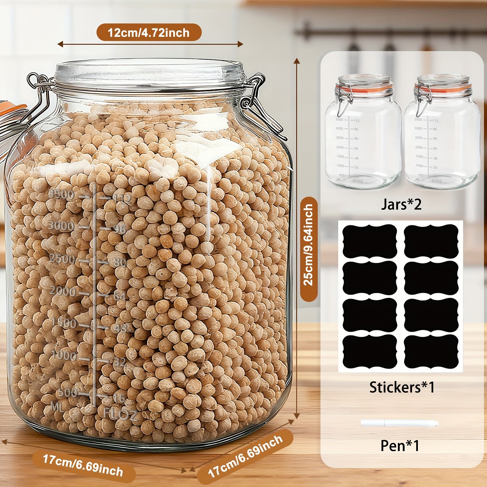 Modern 2 Pack Mason Jar Set – clear reusable pantry storage, 2 Pack 1 Gallon Glass Jar with Airtight Lids Super Wide Mouth Large Mason, designed for American homes, daily convenience and practical gifting
