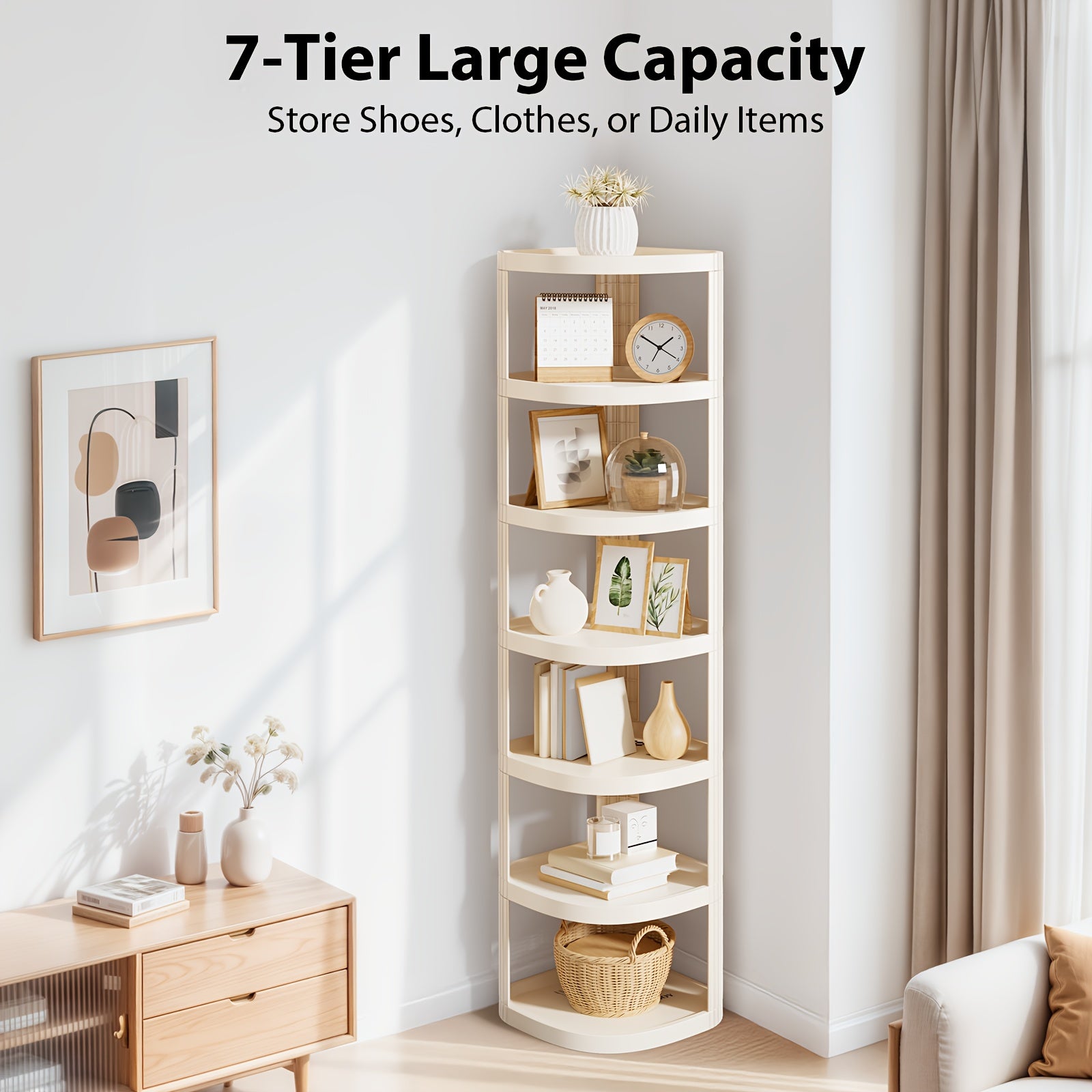 7/9 Tier Multipurpose Corner Shelves, Space-Saving Sturdy Storage Rack, Easy Install No-Drill Organizer, Stackable Shoe Holder for Bathroom Kitchen Entryway Closet